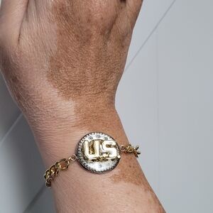 Elegant Gold and Silver US Emblem Bracelet Handmade